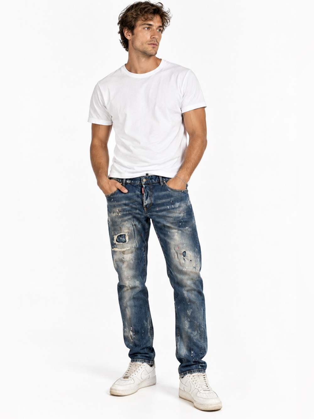 DSQUARED2 Men's Distressed Blue Denim Slim Straight Jeans